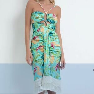 PatBO Tropicalia Laceup Stretch Midi Dress